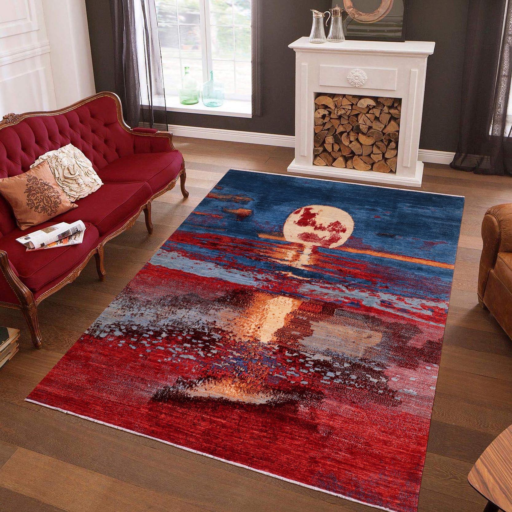 handmade Modern Modern Blue Red Hand Knotted RECTANGLE 100% WOOL area rug 8' x 10'