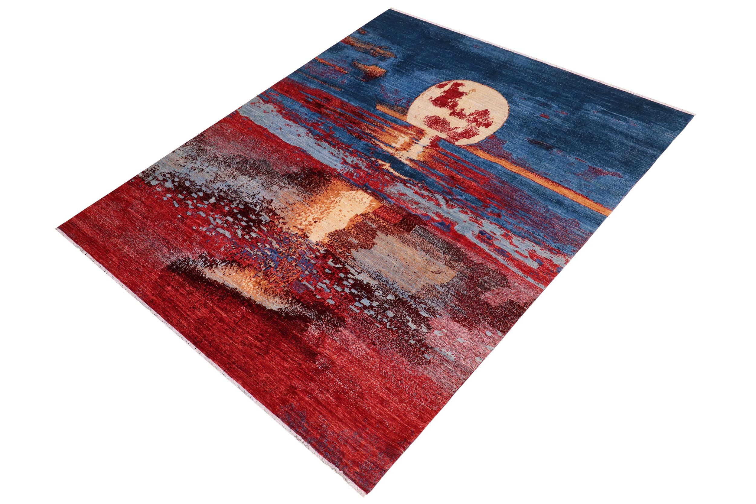 handmade Modern Modern Blue Red Hand Knotted RECTANGLE 100% WOOL area rug 8' x 10'