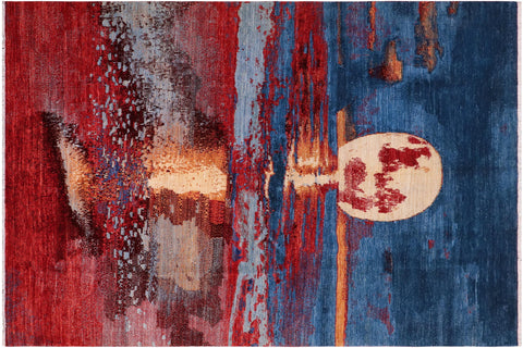 handmade Modern Modern Blue Red Hand Knotted RECTANGLE 100% WOOL area rug 8' x 10'