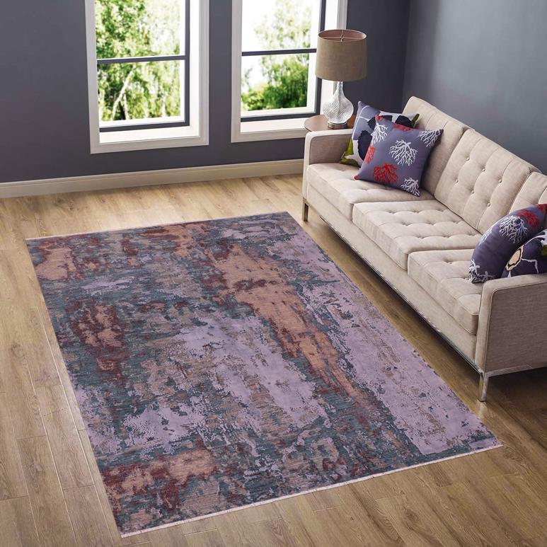 handmade Modern Modern Blue Brown Hand Knotted RECTANGLE WOOL&SILK area rug 8X10