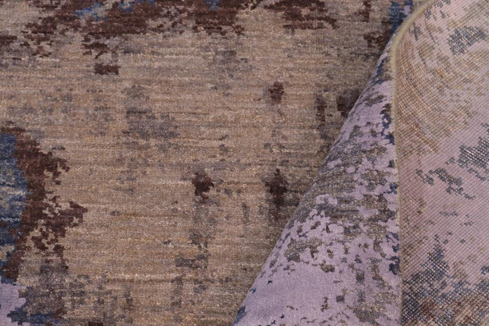 handmade Modern Modern Blue Brown Hand Knotted RECTANGLE WOOL&SILK area rug 8X10