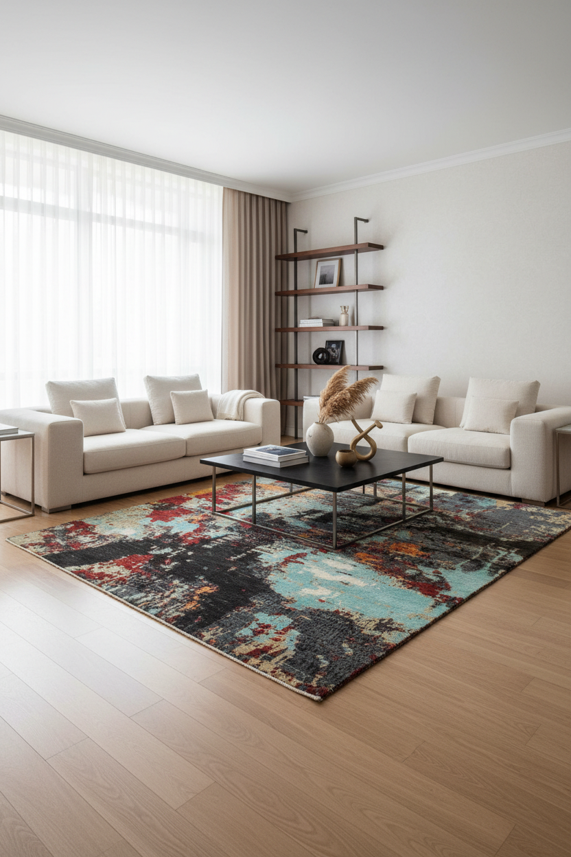 Abstract Ziegler Thompson Black/Red Wool&Silk Rug - 4'0''X5'10''