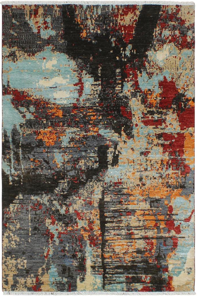 handmade Modern Modern Black Red Hand Knotted RECTANGLE WOOL&SILK area rug 4X6