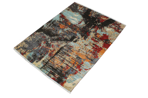 handmade Modern Modern Black Red Hand Knotted RECTANGLE WOOL&SILK area rug 4' x 6'
