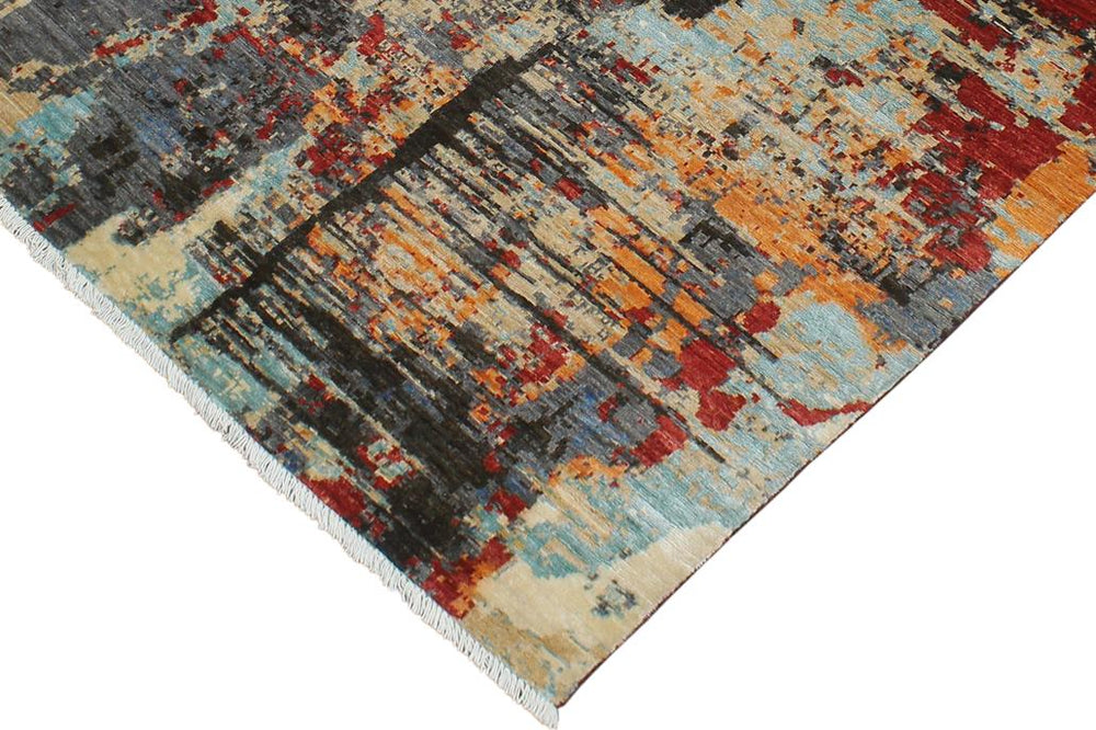 handmade Modern Modern Black Red Hand Knotted RECTANGLE WOOL&SILK area rug 4X6