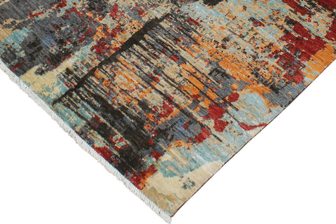 handmade Modern Modern Black Red Hand Knotted RECTANGLE WOOL&SILK area rug 4' x 6'