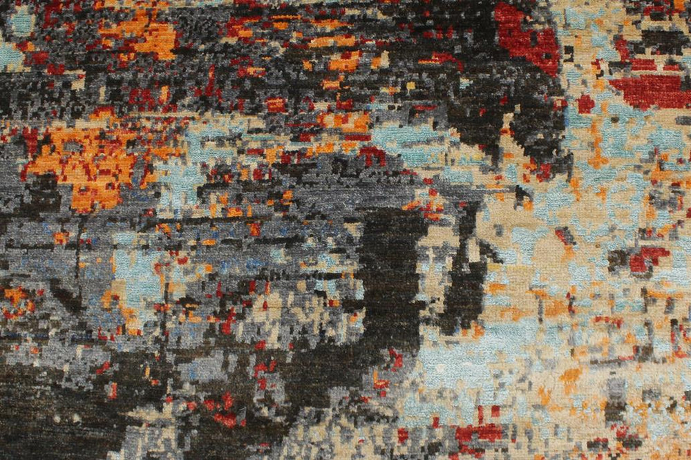 handmade Modern Modern Black Red Hand Knotted RECTANGLE WOOL&SILK area rug 4X6