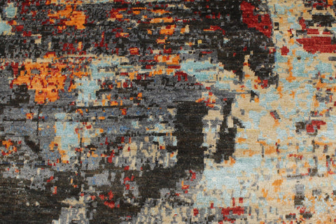 handmade Modern Modern Black Red Hand Knotted RECTANGLE WOOL&SILK area rug 4' x 6'