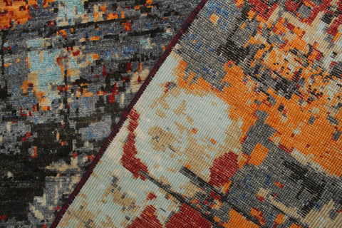 handmade Modern Modern Black Red Hand Knotted RECTANGLE WOOL&SILK area rug 4' x 6'