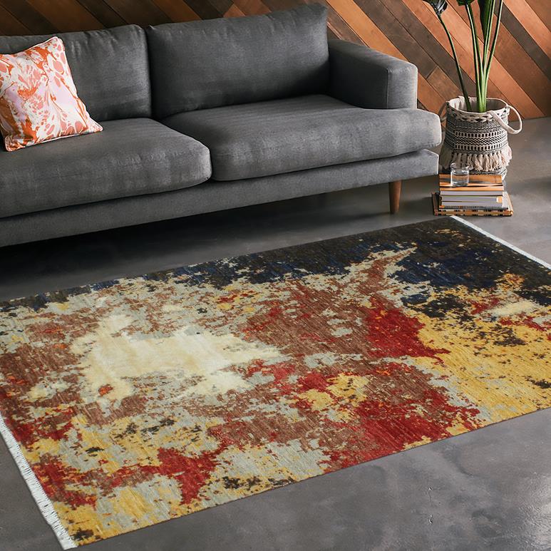 handmade Modern Modern Black Blue Hand Knotted RECTANGLE WOOL&SILK area rug 4X6