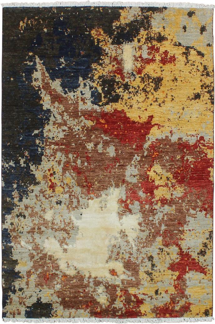 handmade Modern Modern Black Blue Hand Knotted RECTANGLE WOOL&SILK area rug 4X6