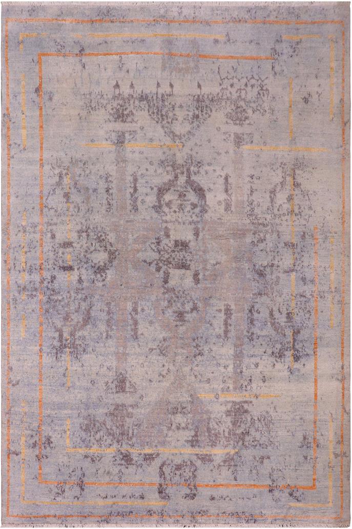 handmade Modern Kafkaz Blue Gray Hand Knotted RECTANGLE BAMBOO SILK area rug 8X10