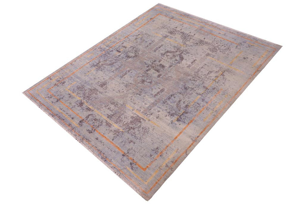 handmade Modern Kafkaz Blue Gray Hand Knotted RECTANGLE BAMBOO SILK area rug 8X10
