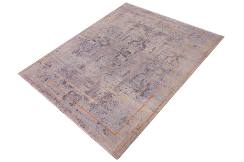 handmade Modern Kafkaz Blue Gray Hand Knotted RECTANGLE BAMBOO SILK area rug 8' x 10'