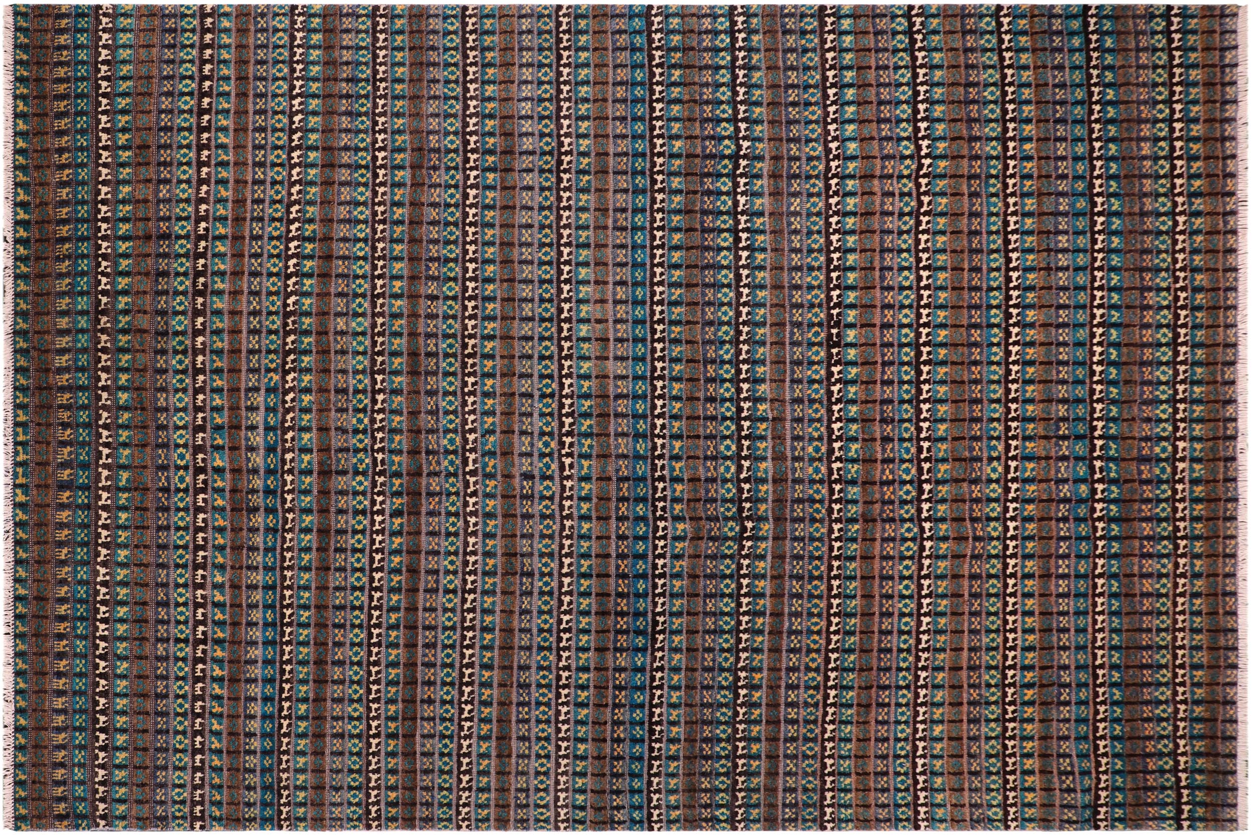 handmade Geometric Berjusta Blue Beige Hand Knotted RECTANGLE 100% WOOL area rug 9' x 12'