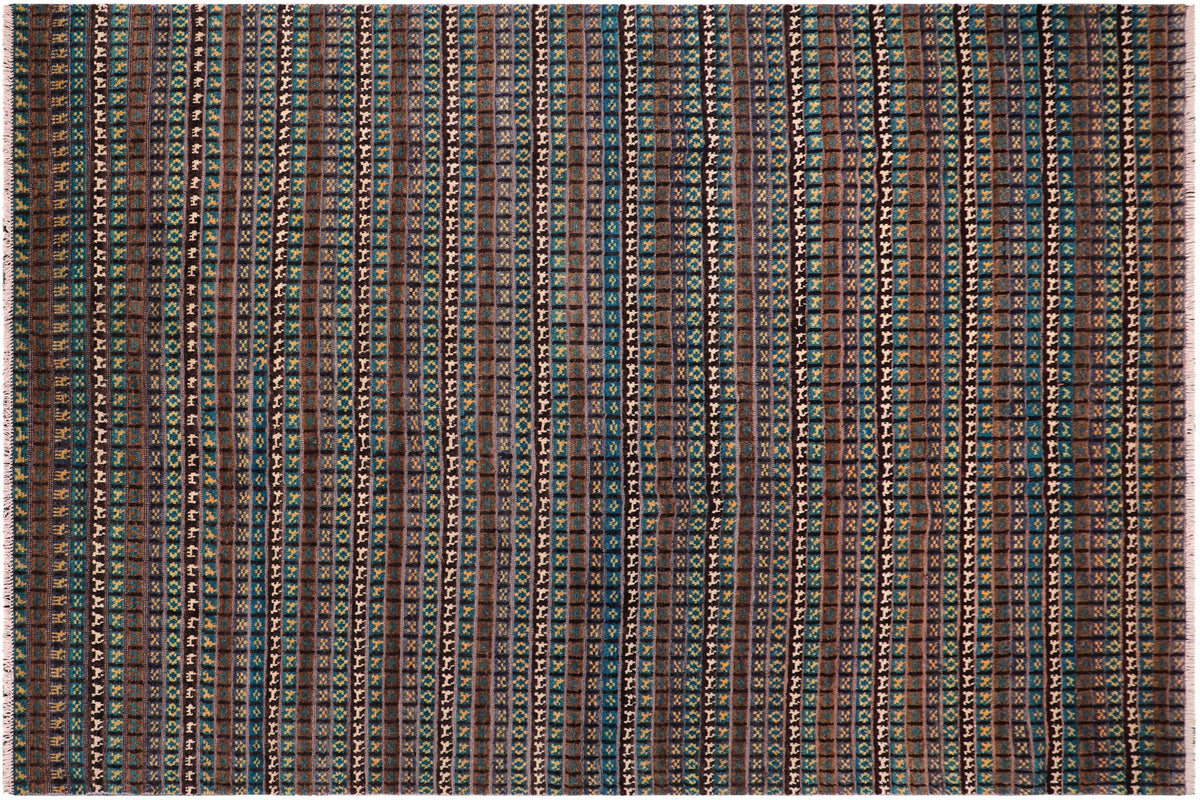 handmade Geometric Berjusta Blue Beige Hand Knotted RECTANGLE 100% WOOL area rug 9' x 12'