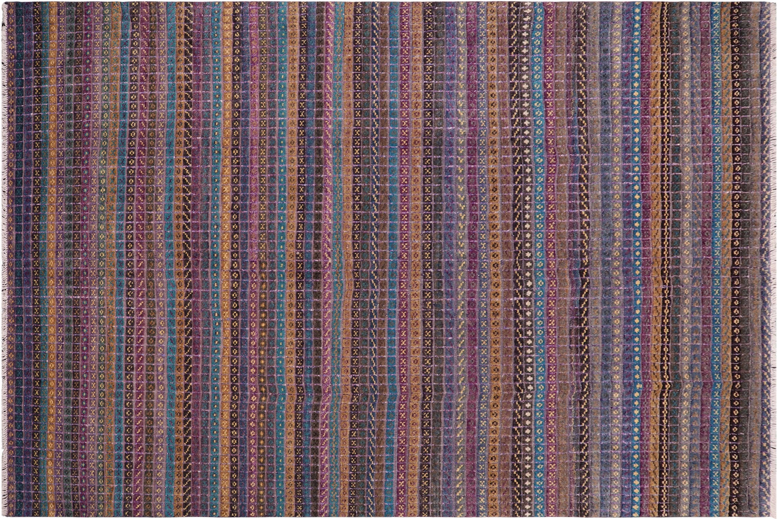 handmade Geometric Berjusta Purple Blue Hand Knotted RECTANGLE WOOL&SILK area rug 9' x 12'