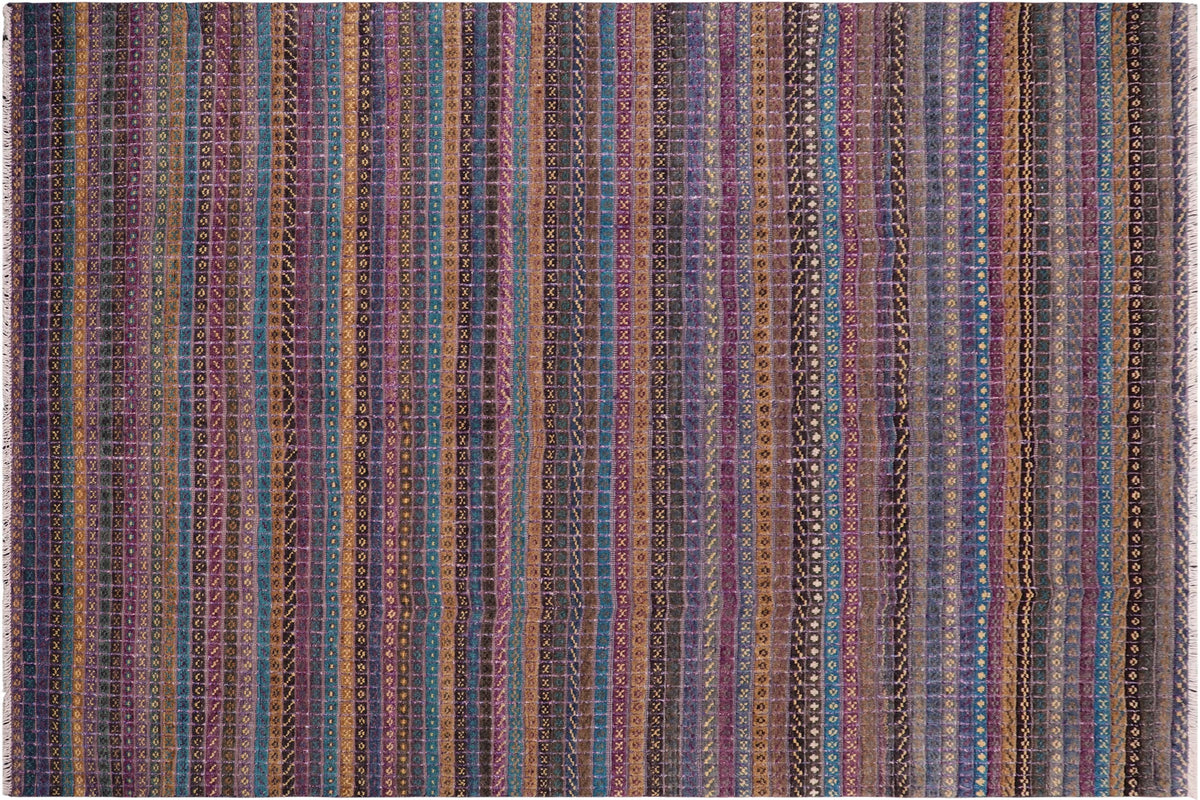 handmade Geometric Berjusta Purple Blue Hand Knotted RECTANGLE WOOL&SILK area rug 9' x 12'