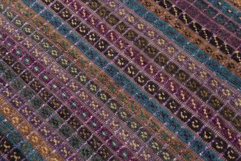 handmade Geometric Berjusta Purple Blue Hand Knotted RECTANGLE WOOL&SILK area rug 9' x 12'