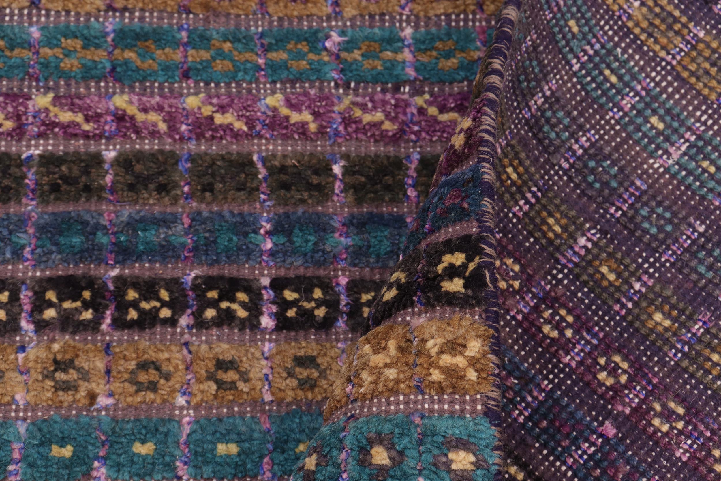 handmade Geometric Berjusta Purple Blue Hand Knotted RECTANGLE WOOL&SILK area rug 9' x 12'