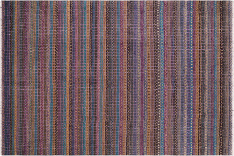 handmade Geometric Berjusta Purple Blue Hand Knotted RECTANGLE WOOL&SILK area rug 9' x 12'