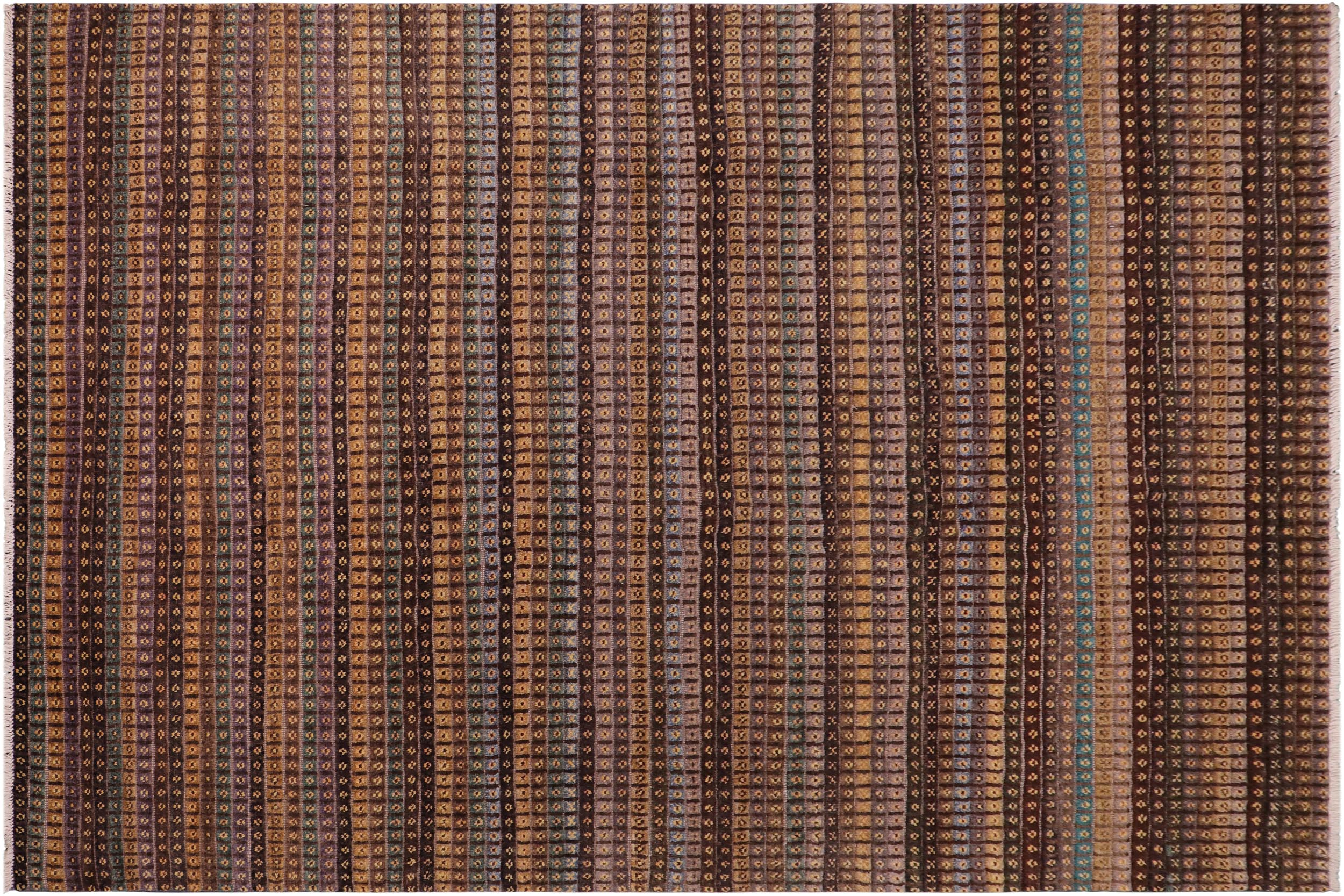 handmade Geometric Berjusta Brown Blue Hand Knotted RECTANGLE 100% WOOL area rug 9' x 12'