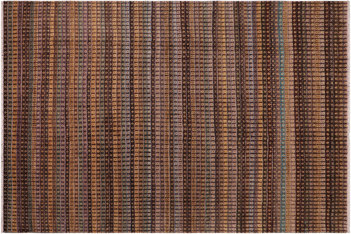 handmade Geometric Berjusta Brown Blue Hand Knotted RECTANGLE 100% WOOL area rug 9' x 12'