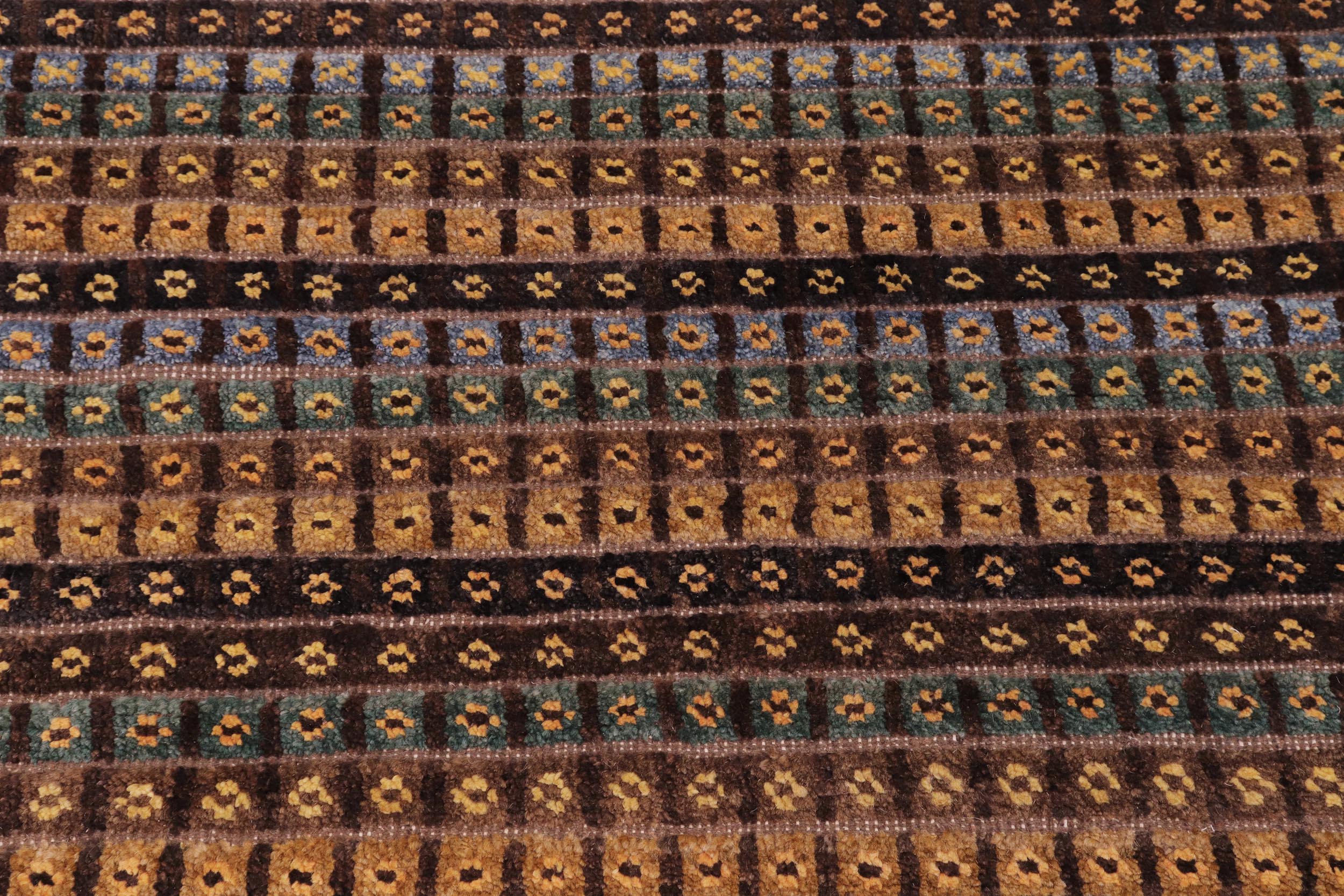 handmade Geometric Berjusta Brown Blue Hand Knotted RECTANGLE 100% WOOL area rug 9' x 12'
