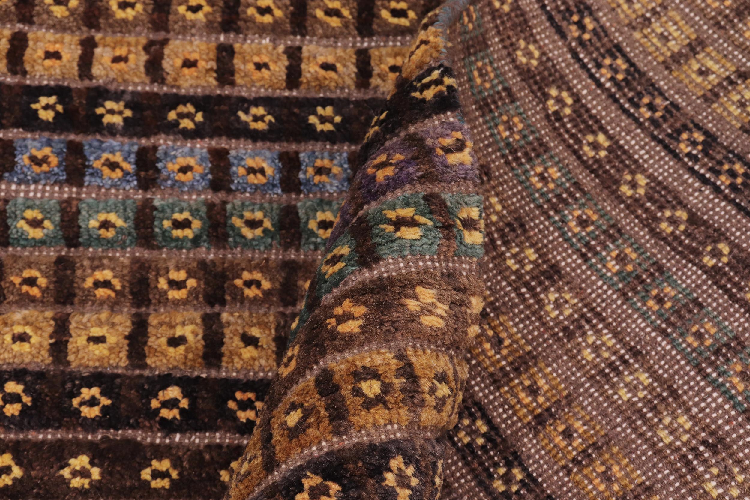 handmade Geometric Berjusta Brown Blue Hand Knotted RECTANGLE 100% WOOL area rug 9' x 12'