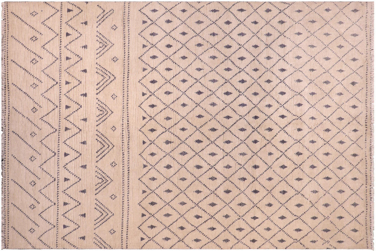 handmade Geometric Berjusta Beige Gray Hand Knotted RECTANGLE 100% WOOL area rug 8' x 10'
