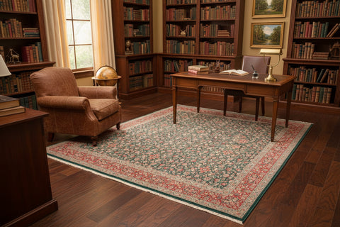 handmade Transitional Kashan Green Red Hand Knotted RECTANGLE 100% WOOL area rug 10x14