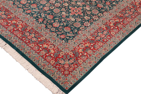 handmade Transitional Kashan Green Red Hand Knotted RECTANGLE 100% WOOL area rug 10x14