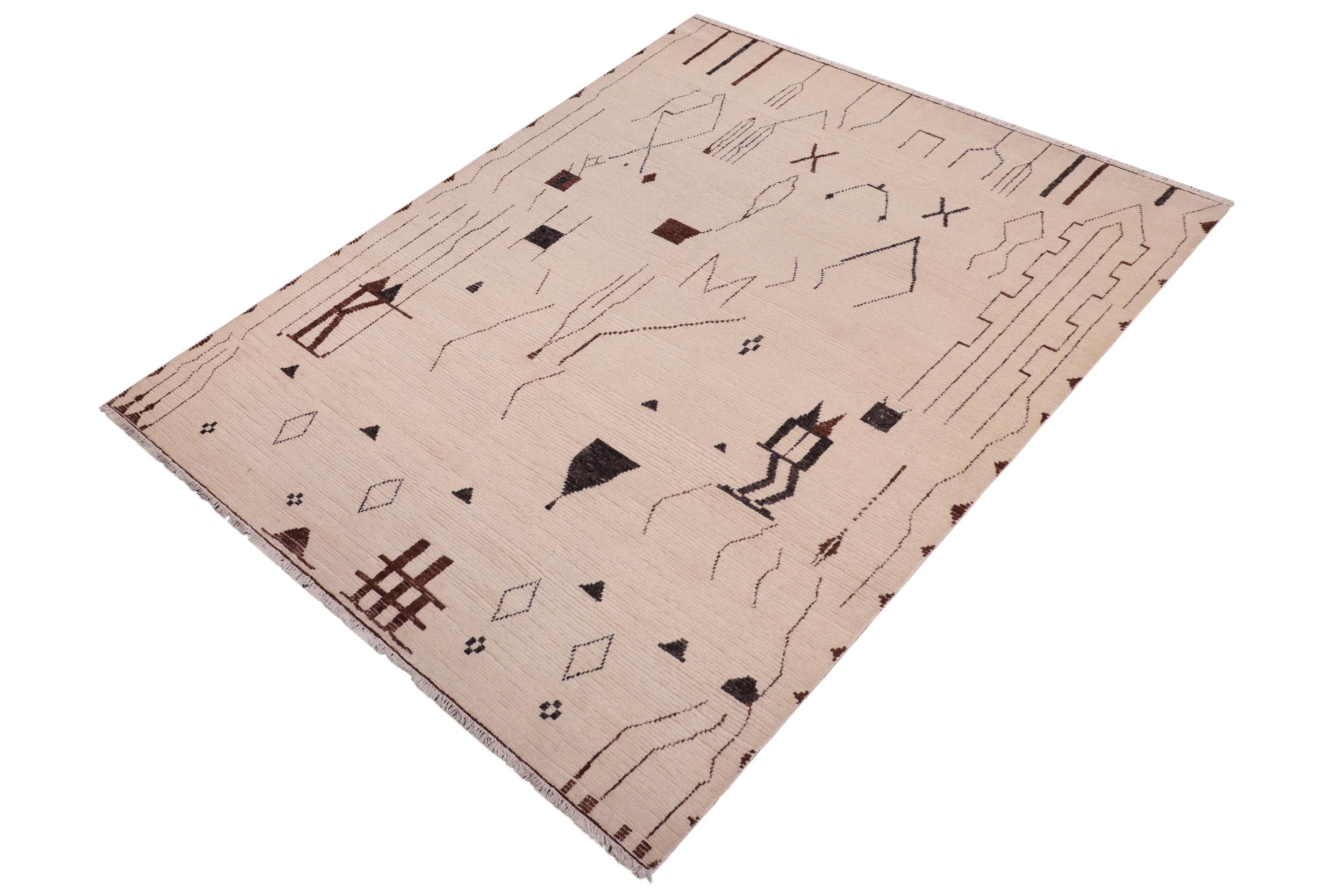 handmade Geometric Berjusta Beige Brown Hand Knotted RECTANGLE 100% WOOL area rug 8' x 10'