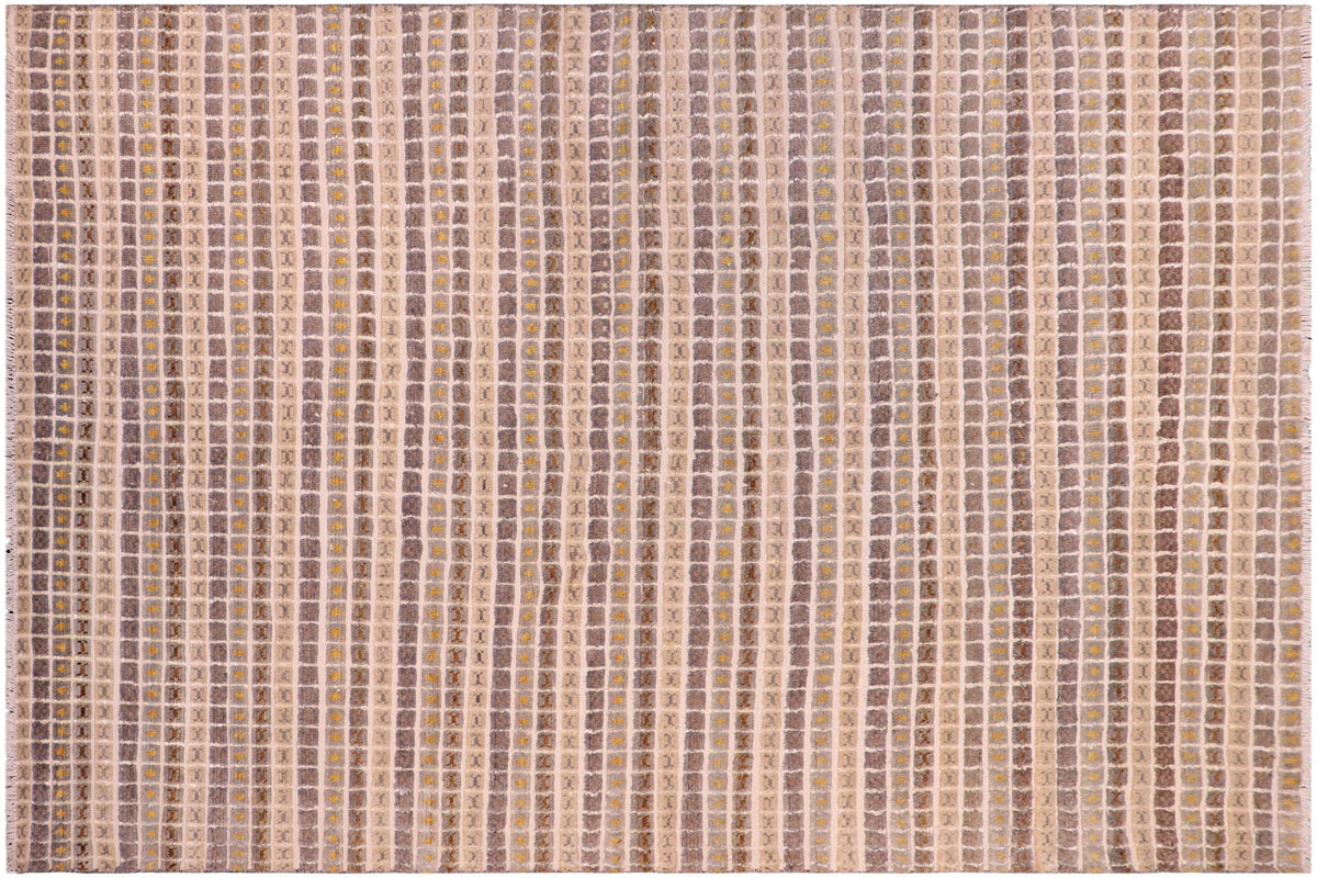 handmade Geometric Berjusta Gray Blue Hand Knotted RECTANGLE WOOL&SILK area rug 8' x 10'