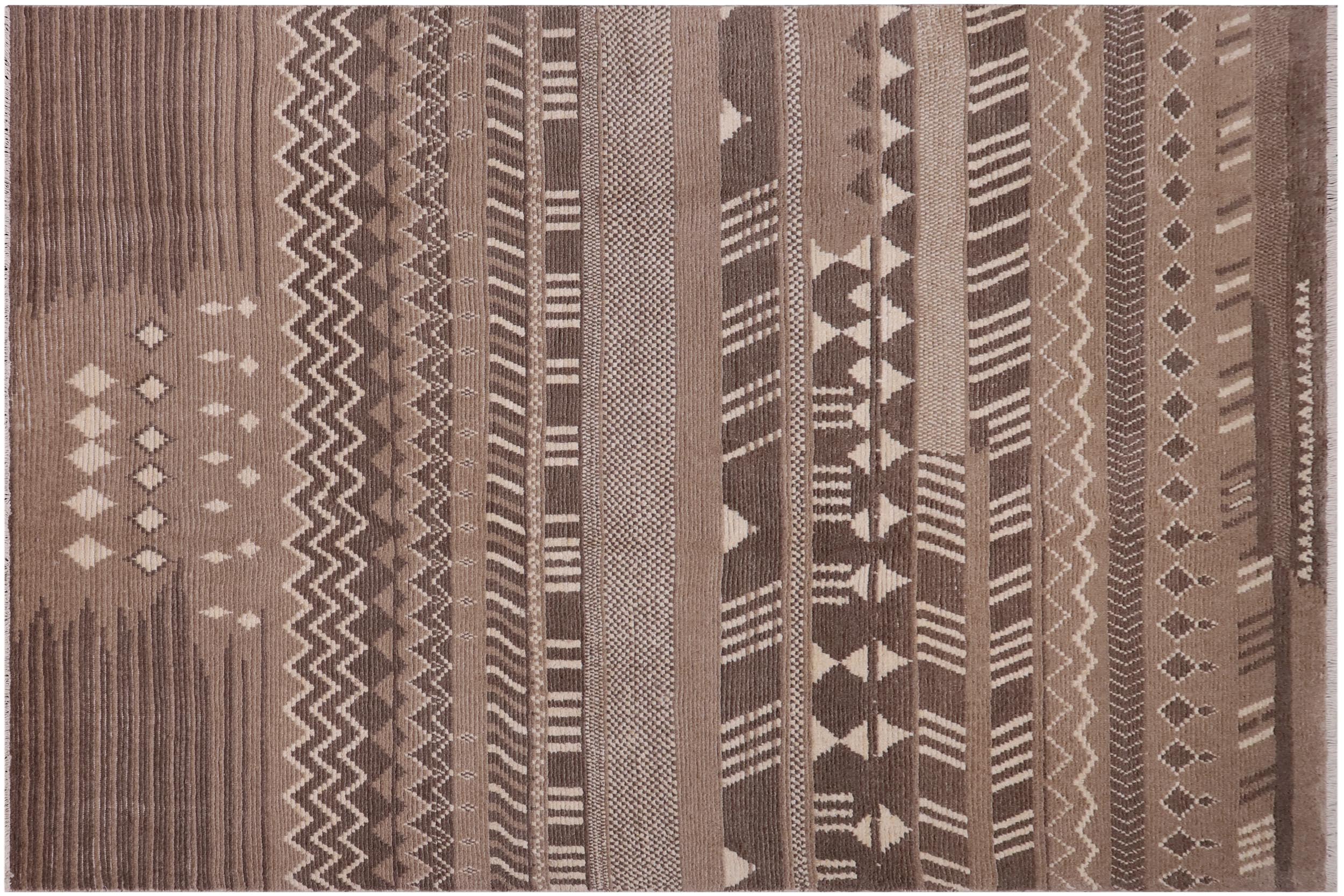 handmade Geometric Berjusta Brown Beige Hand Knotted RECTANGLE 100% WOOL area rug 9' x 12'