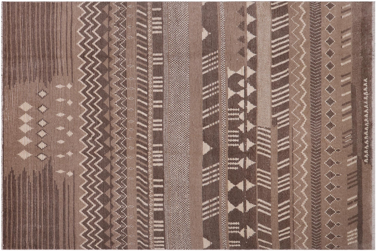 handmade Geometric Berjusta Brown Beige Hand Knotted RECTANGLE 100% WOOL area rug 9' x 12'