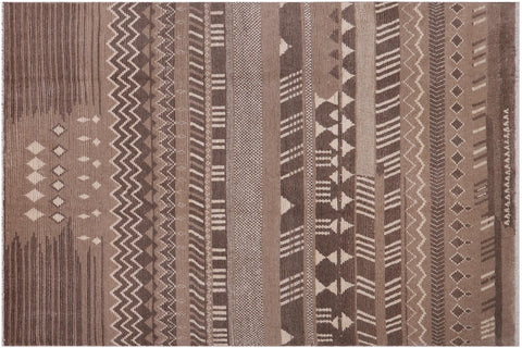 handmade Geometric Berjusta Brown Beige Hand Knotted RECTANGLE 100% WOOL area rug 9' x 12'