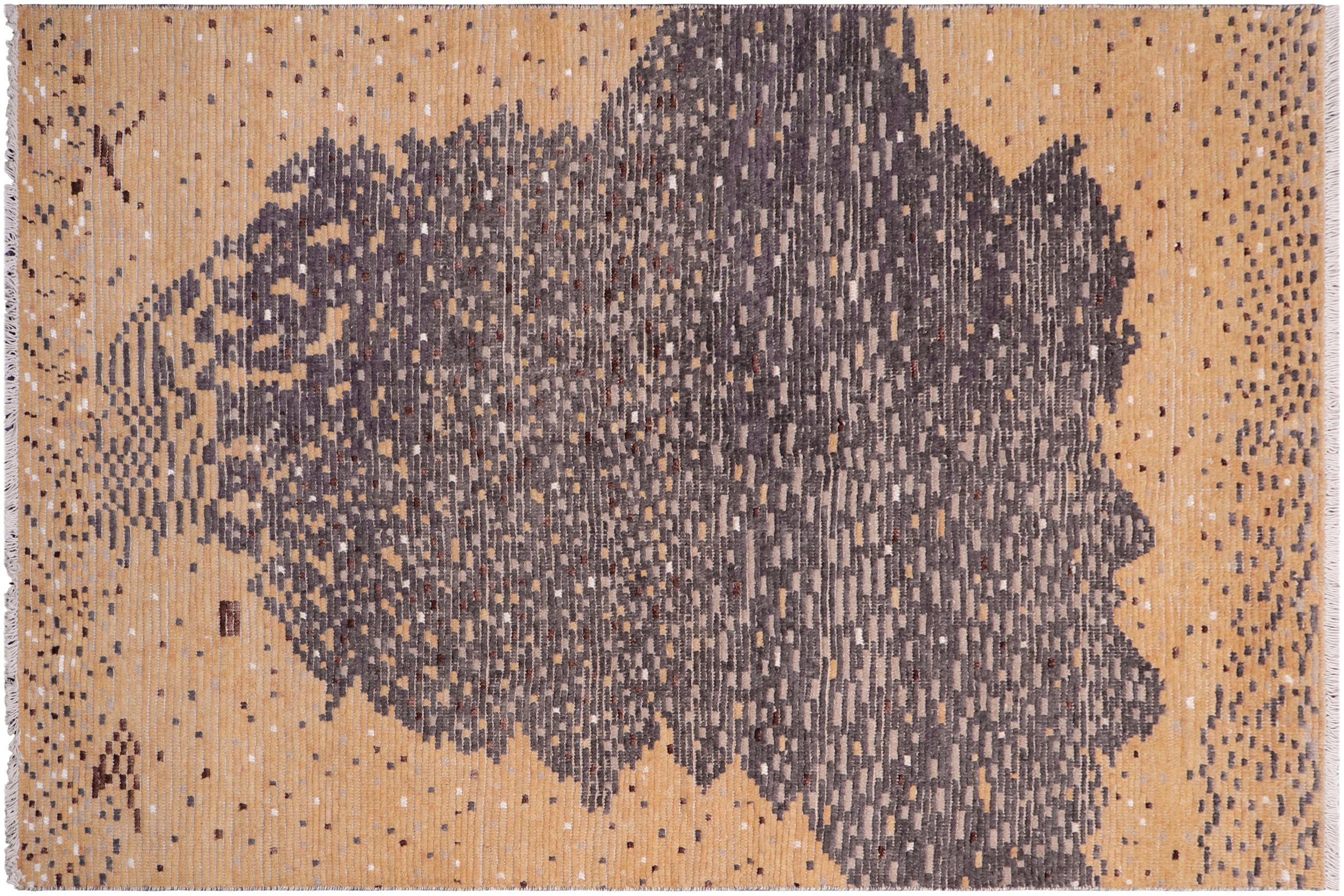 handmade Geometric Berjusta Orange Gray Hand Knotted RECTANGLE WOOL&SILK area rug 5' x 8'