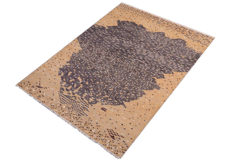 handmade Geometric Berjusta Orange Gray Hand Knotted RECTANGLE WOOL&SILK area rug 5' x 8'