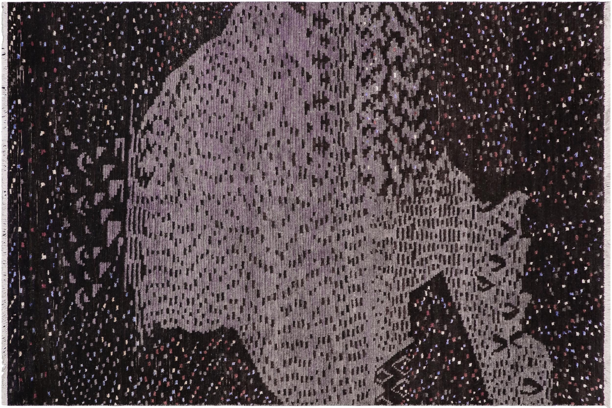 handmade Geometric Berjusta Black Gray Hand Knotted RECTANGLE WOOL&SILK area rug 5' x 8'