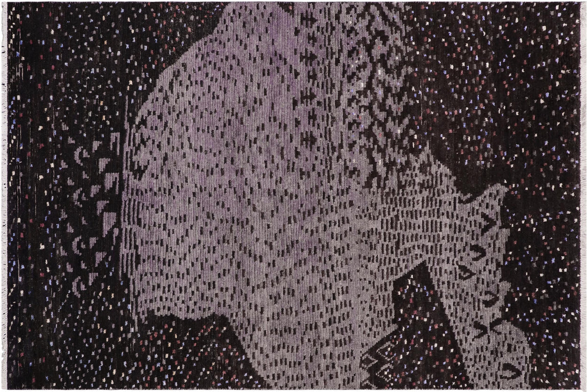 handmade Geometric Berjusta Black Gray Hand Knotted RECTANGLE WOOL&SILK area rug 5' x 8'