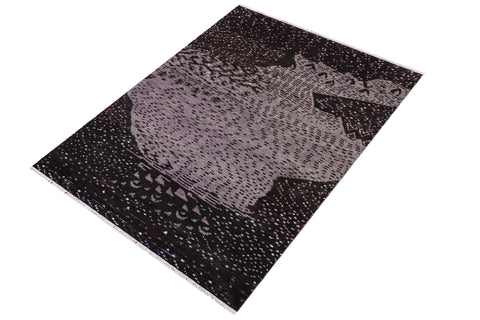 handmade Geometric Berjusta Black Gray Hand Knotted RECTANGLE WOOL&SILK area rug 5' x 8'