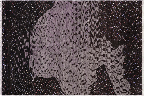 handmade Geometric Berjusta Black Gray Hand Knotted RECTANGLE WOOL&SILK area rug 5' x 8'