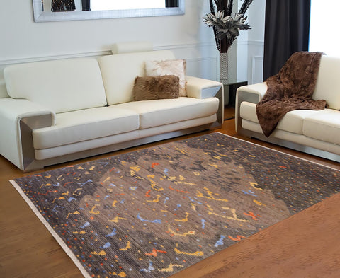handmade Geometric Moroccan Gray Rust Hand Knotted RECTANGLE WOOL&SILK area rug 6' x 8'