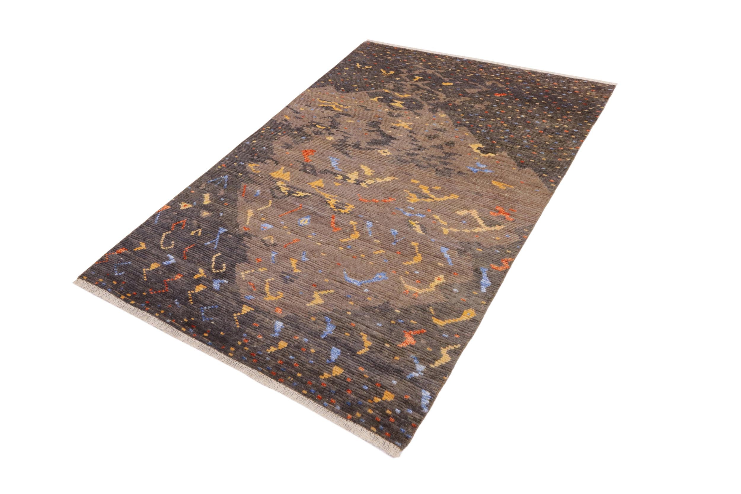handmade Geometric Moroccan Gray Rust Hand Knotted RECTANGLE WOOL&SILK area rug 6' x 8'