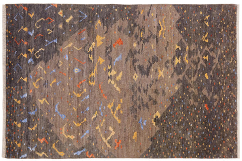 handmade Geometric Moroccan Gray Rust Hand Knotted RECTANGLE WOOL&SILK area rug 6' x 8'