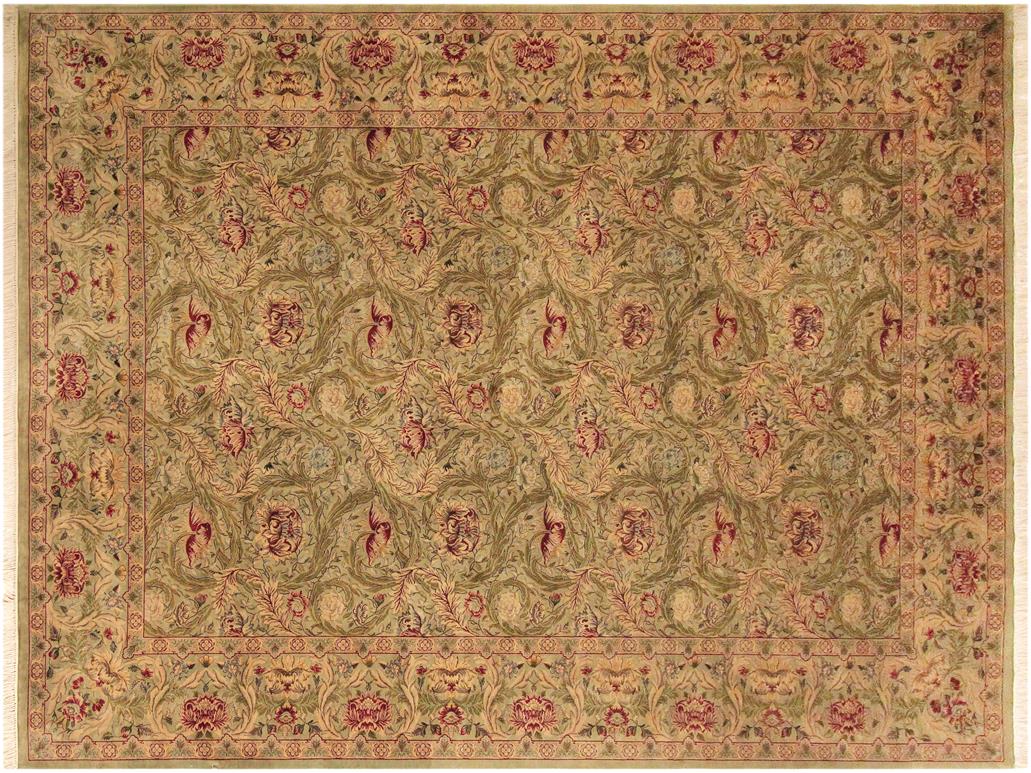 handmade Traditional Marry Gold Green Beige Hand Knotted RECTANGLE 100% WOOL area rug 10x14