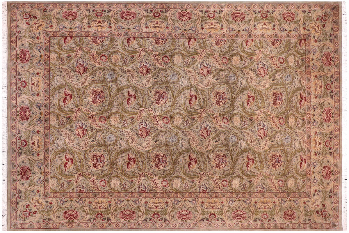 handmade Transitional Marry Gold Green Beige Hand Knotted RECTANGLE 100% WOOL area rug 10x14