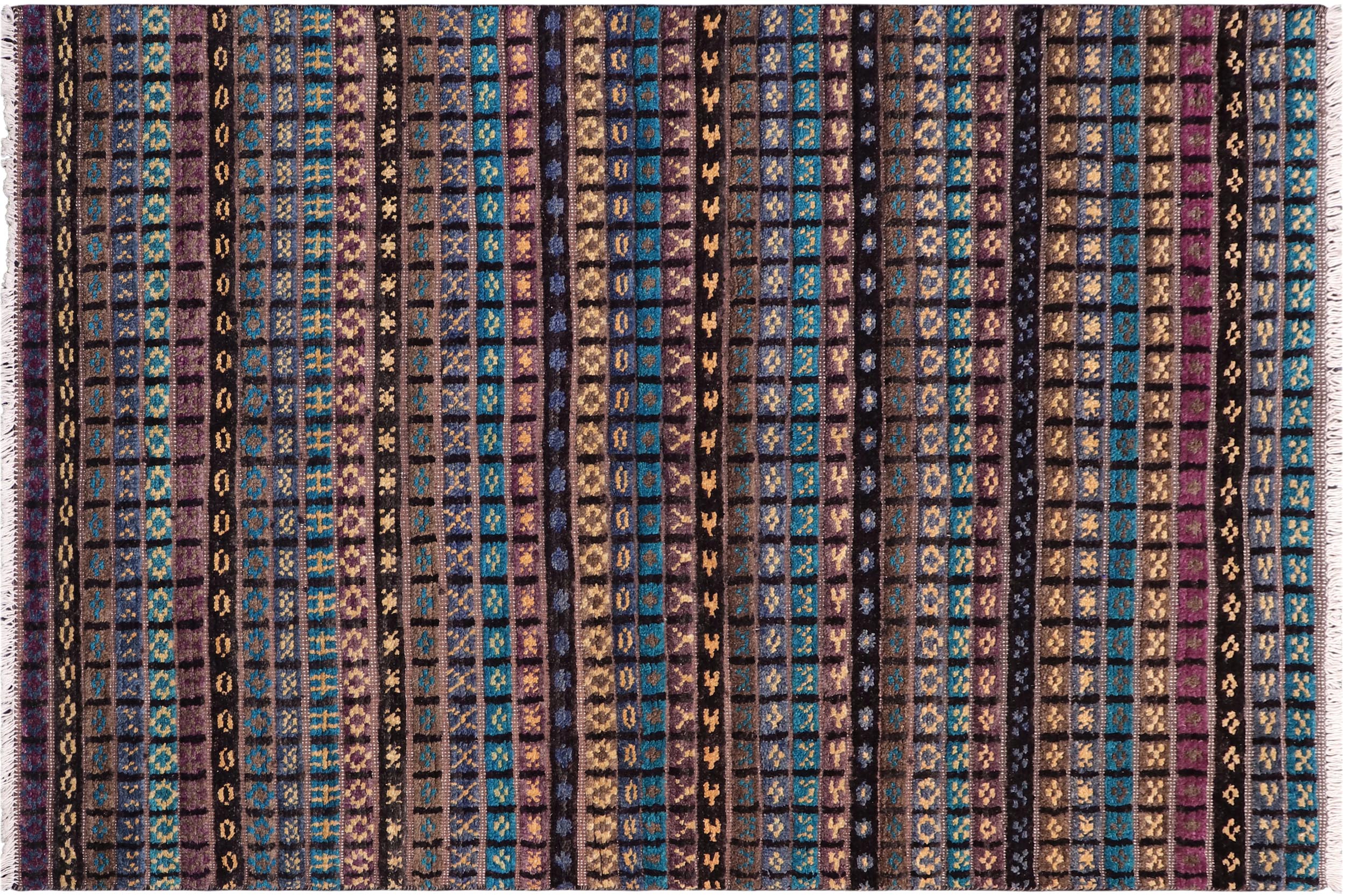 handmade Geometric Berjusta Black Gold Hand Knotted RECTANGLE 100% WOOL area rug 5' x 7'