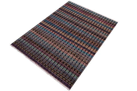 handmade Geometric Berjusta Black Gold Hand Knotted RECTANGLE 100% WOOL area rug 5' x 7'